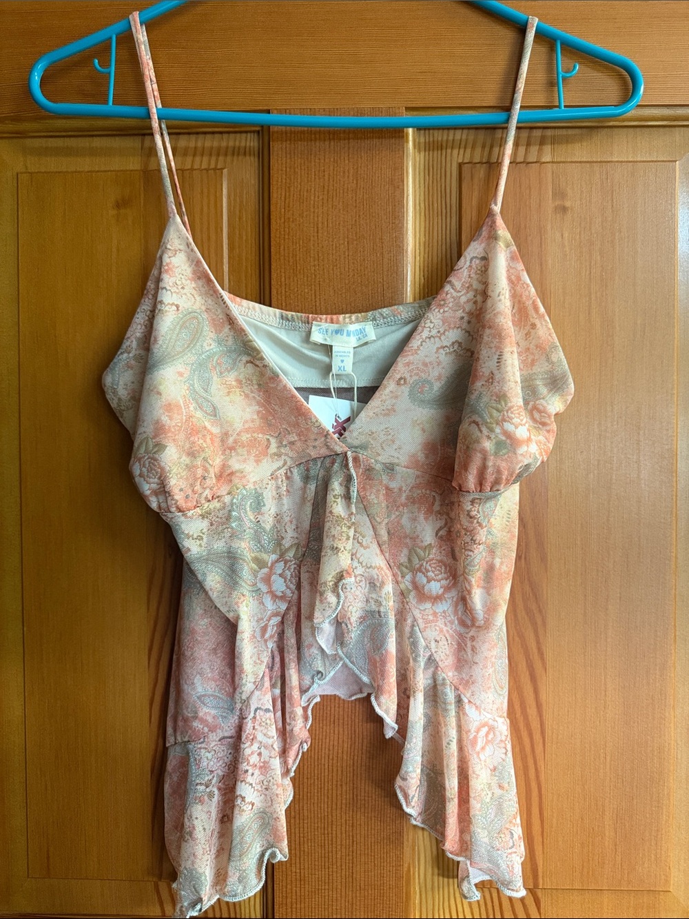 See You Monday Peach Paisley Ruffle Cami